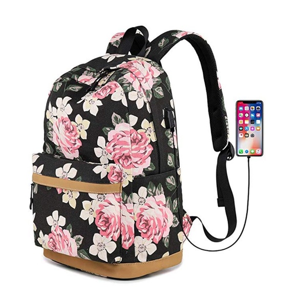NEW! Floral Backpack with external Charging - Picture 6 of 8